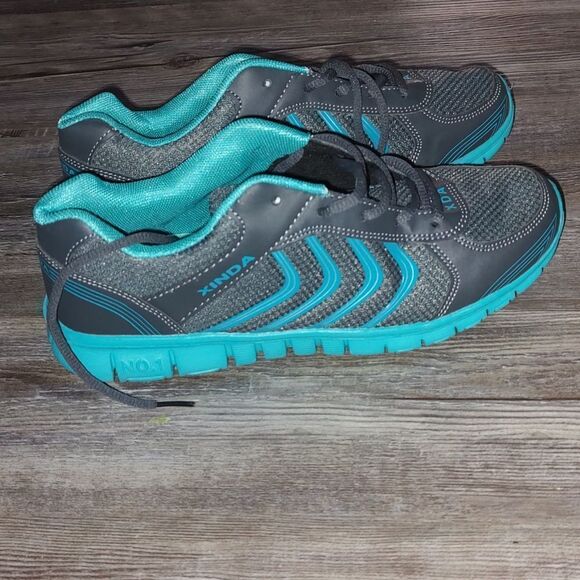 Womans mesh turquoise gray light weight sneakers Sz 8.5 - Picture 5 of 7